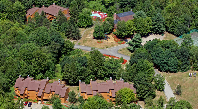 An aerial view of part of the Resort's campus