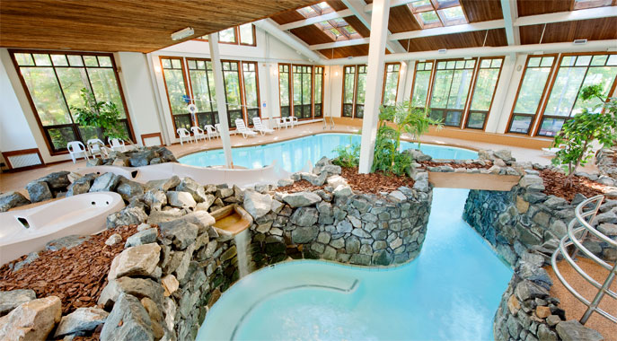 The lagoon and waterfall in The Summit's main pool area