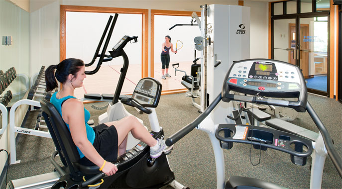A look into the fitnes center and racquetball courts at The Summit Resort